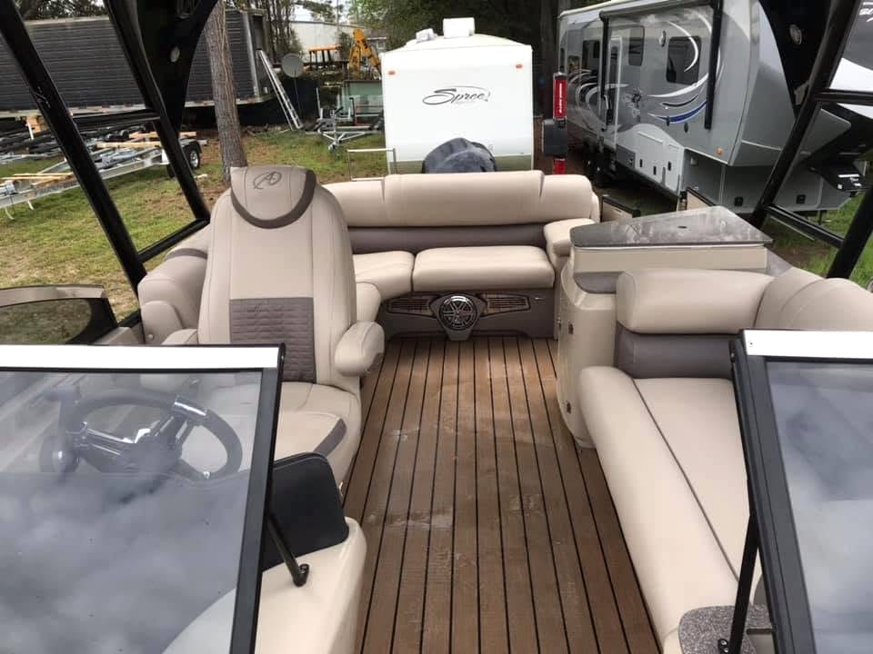After: pontoon boat seating fully restored, clean and stain-free